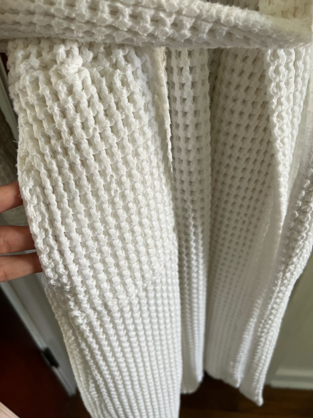 Brooklinen Turkish 100% Cotton White Waffle Knit Long length Bath Robe - Picture 8 of 14